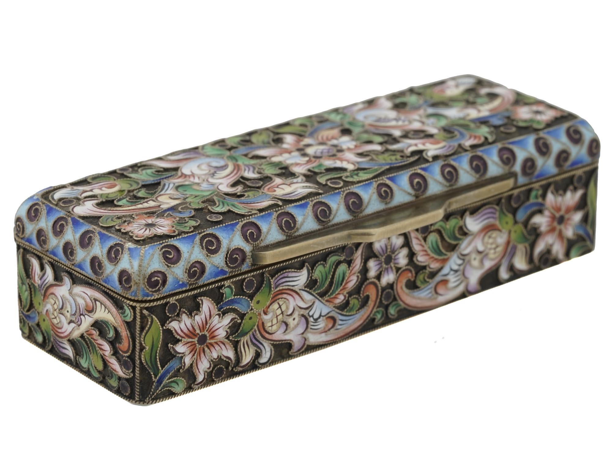 RUSSIAN SILVER AND ENAMEL CASKET PILL BOX PIC-0